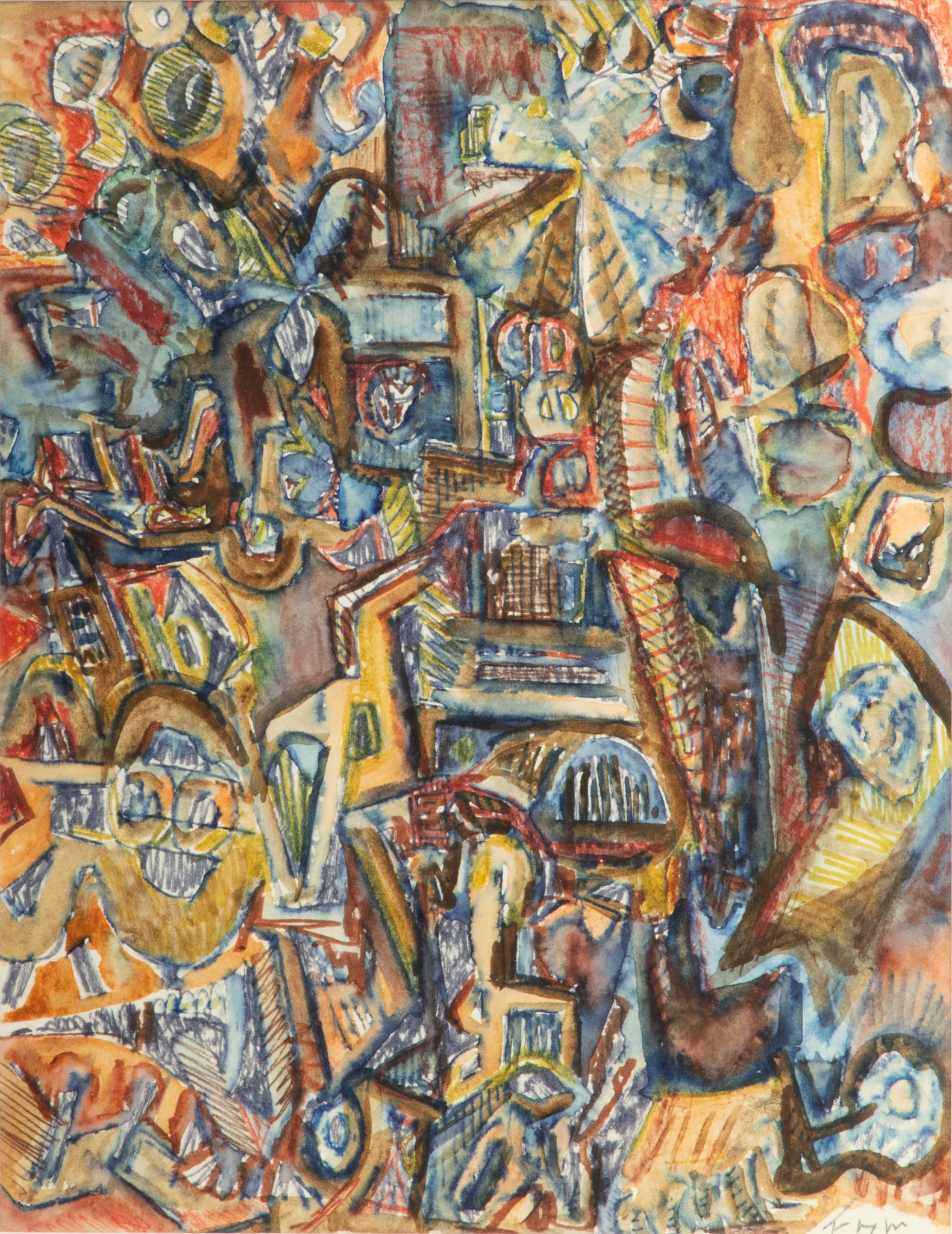 Jack Faxon (American, 1936-2020) Watercolor H 11" W 9": Jack Faxon (American, 1936-2020) Watercolor H 11" W 9" | Signed. Intricate workmanship. Silvered gesso on wood frame with mat: 17" X 13. Provenance: Property from the estate of prominent collector and