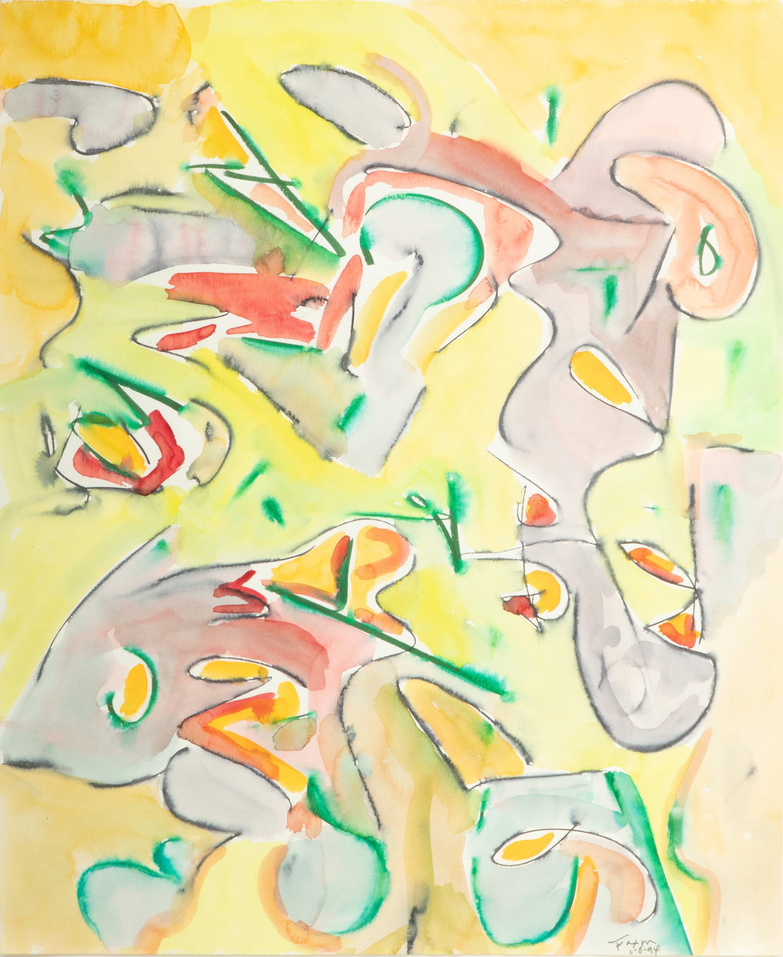 Jack Faxon (American, 1936-2020) Watercolor in Yellow And Green 1994, H 17" W 14": Jack Faxon (American, 1936-2020) Watercolor in Yellow And Green 1994, H 17" W 14" | Signed. Utilitarian frame 21" X 17". Provenance: Property from the estate of prominent collector and Senator Jack Fa