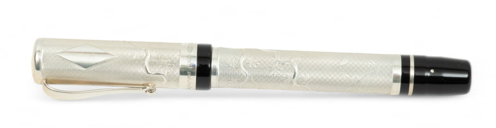 Montegrappa (Italian) 'Cosmopolitan Japanese' Sterling Silver Fountain Pen, H 2.5" W 9" Depth 5.75" (1 of 10)