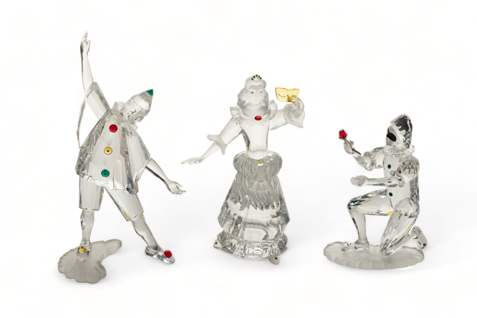 Swarovski (Austrian) 'Masquerade' Crystal Figurines, 'Harlequin', 'Columbine' & 'Pierrot', H 6.5" W (1 of 10)