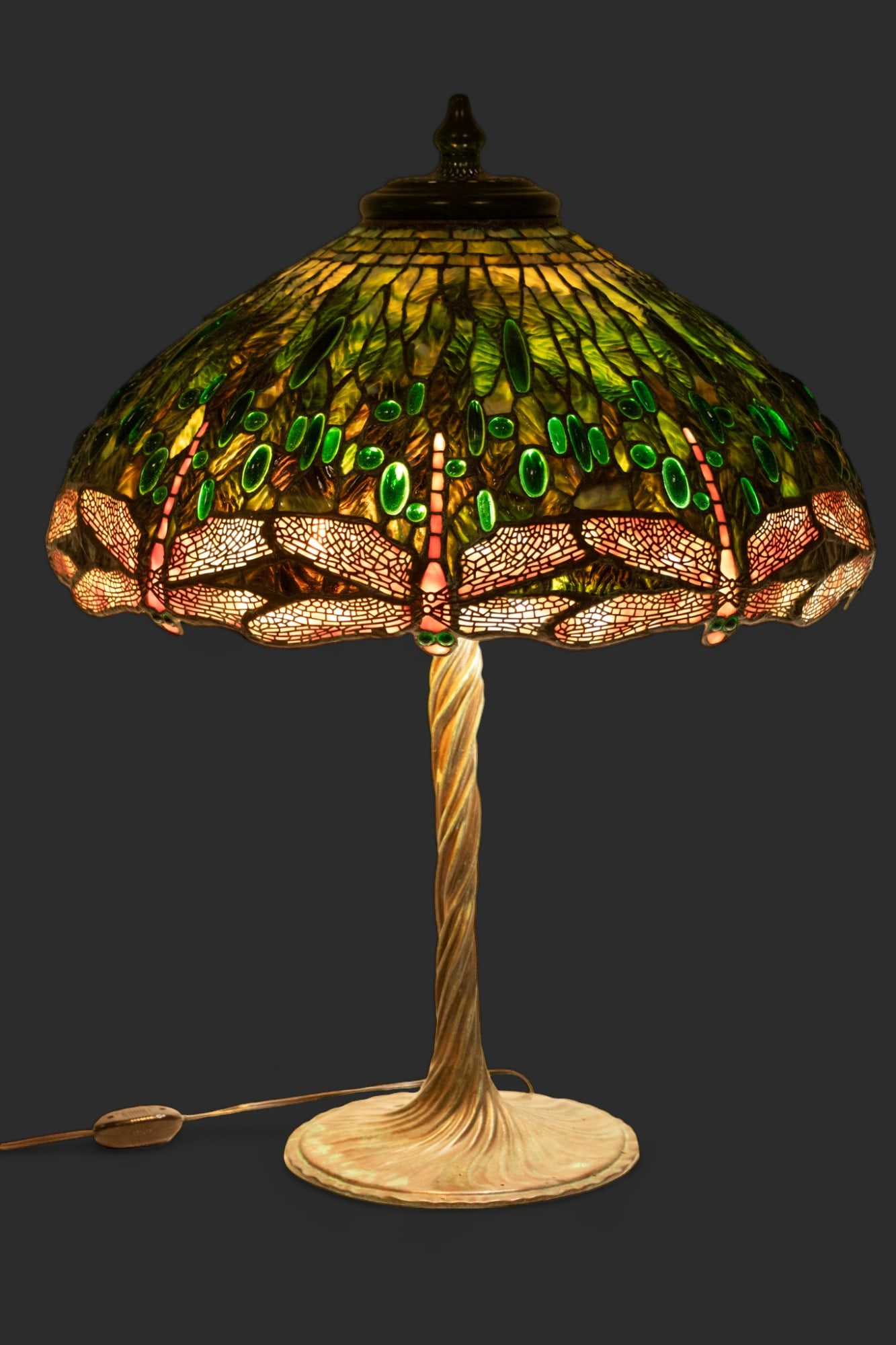 Tiffany Style Art Glass Table Lamp Late 20th C., "Dragonfly", H 29" Dia. 22" (1 of 7)