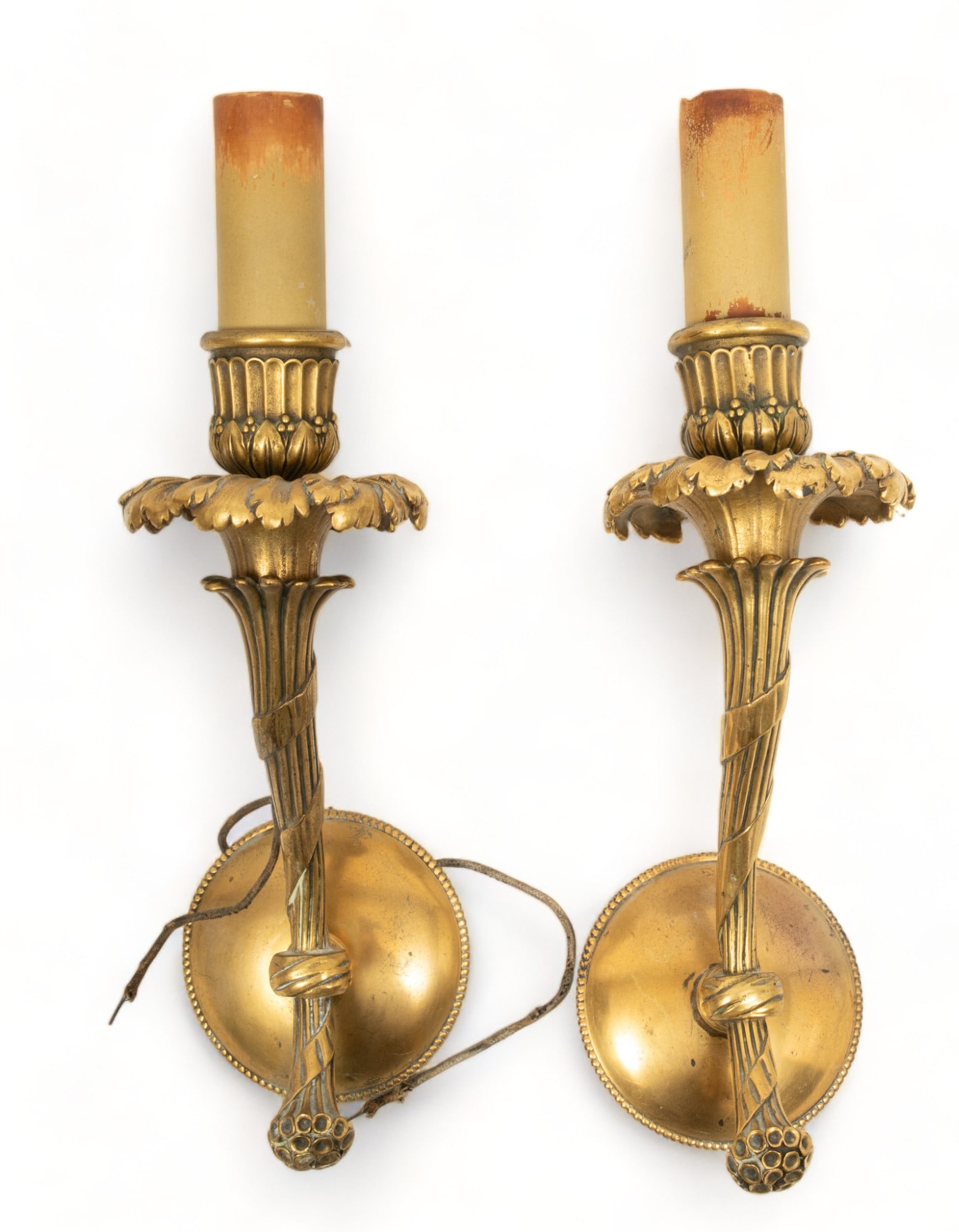French Louis XVI Style Bronze Single-Light Wall Sconces, 20th C., H 15" W 5" Depth 3.5" 1 Pair (1 of 2)