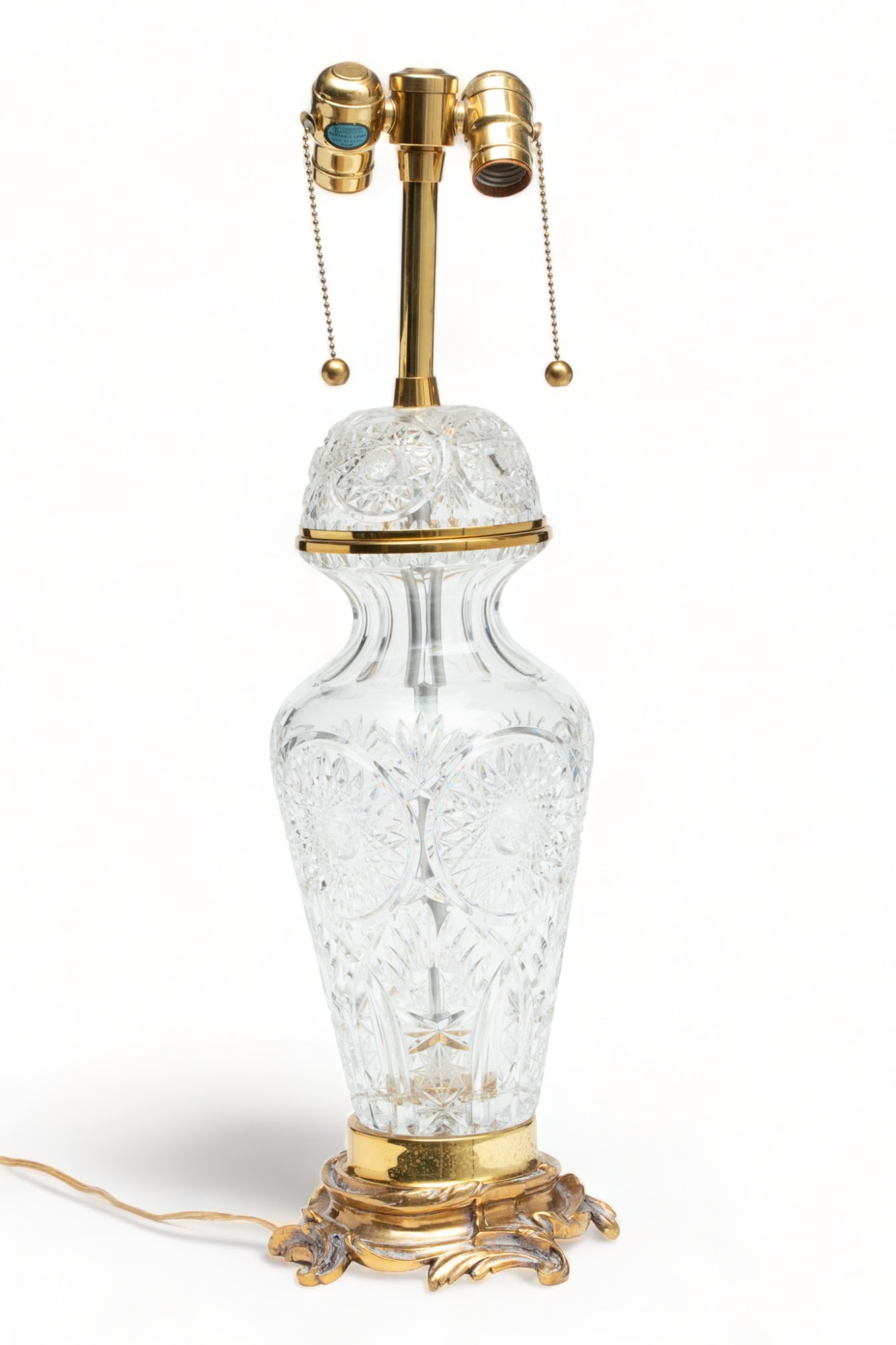 Marbro (American) Cut Crystal And Brass Table Lamp, H 29" Dia. 7" (1 of 3)