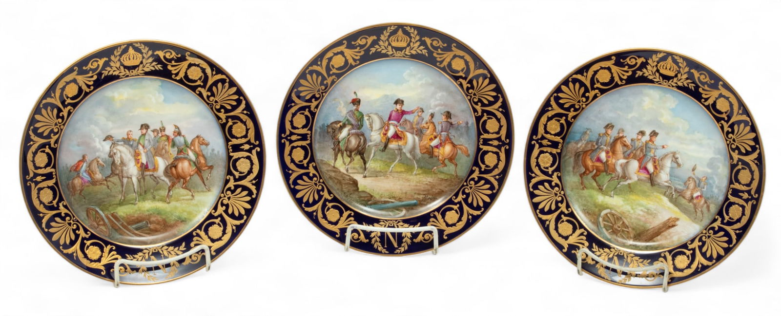 Sevres (French) Painted Porcelain Plates, Napoleonic Scenes, 19th C., Dia. 9.5" 3 pcs (1 of 6)