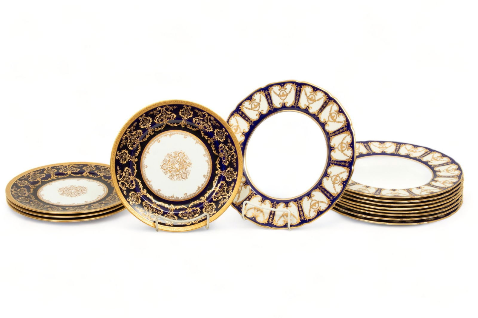 Royal Doulton (British) Porcelain Dinner & Salad Plates, Cobalt Bands & Raised Gilding, Ca. 1900, (1 of 6)