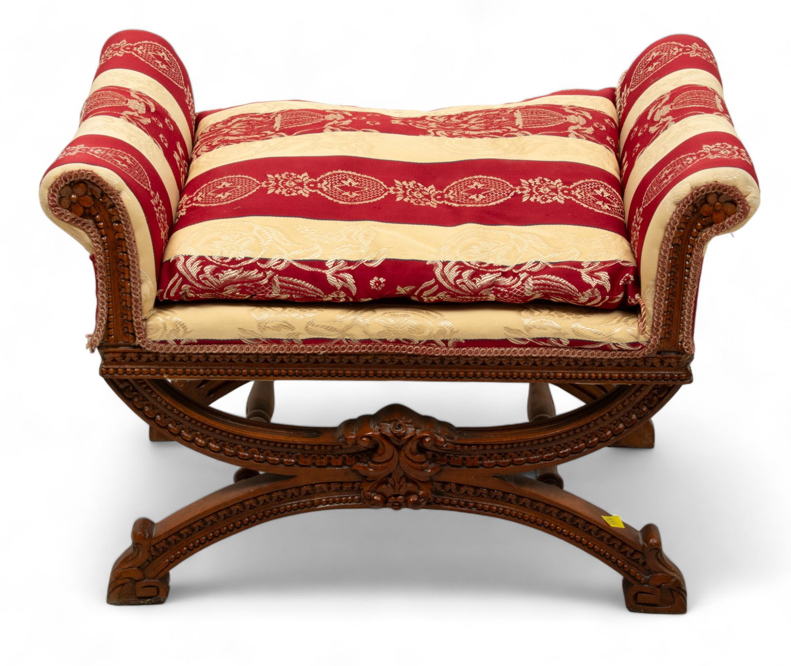 Empire Style Carved Mahogany Bench, Ca. 20th C., H 24" W 32" Depth 20" (1 of 4)