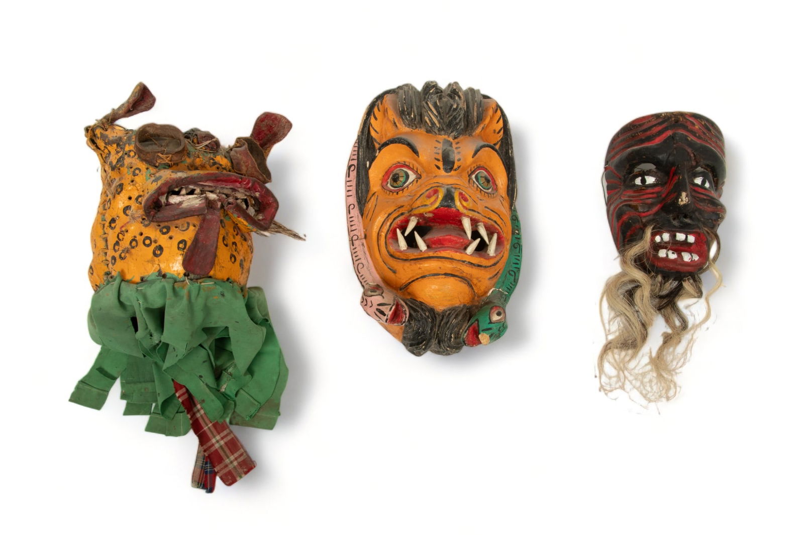Mexican Polychrome Carved Wood Festival Dance Masks, 20th C., Tigres And One Other, 3 pcs (1 of 4)