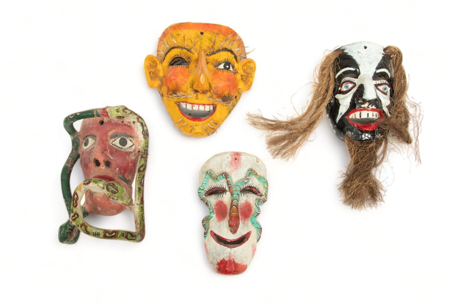 Mexican Polychrome Carved Wood Festival Dance Masks, Guerrero, 20th C., 4 pcs (1 of 2)