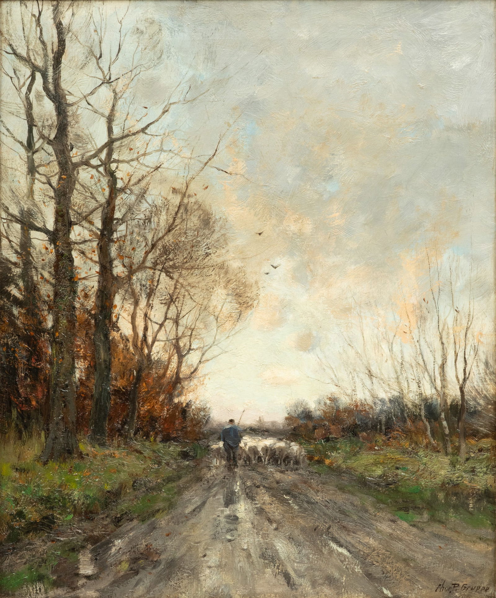 Charles Paul Gruppe (American, 1860-1940) Oil on Canvas, Early Winter Pathway, H 24" W 20" (1 of 4)