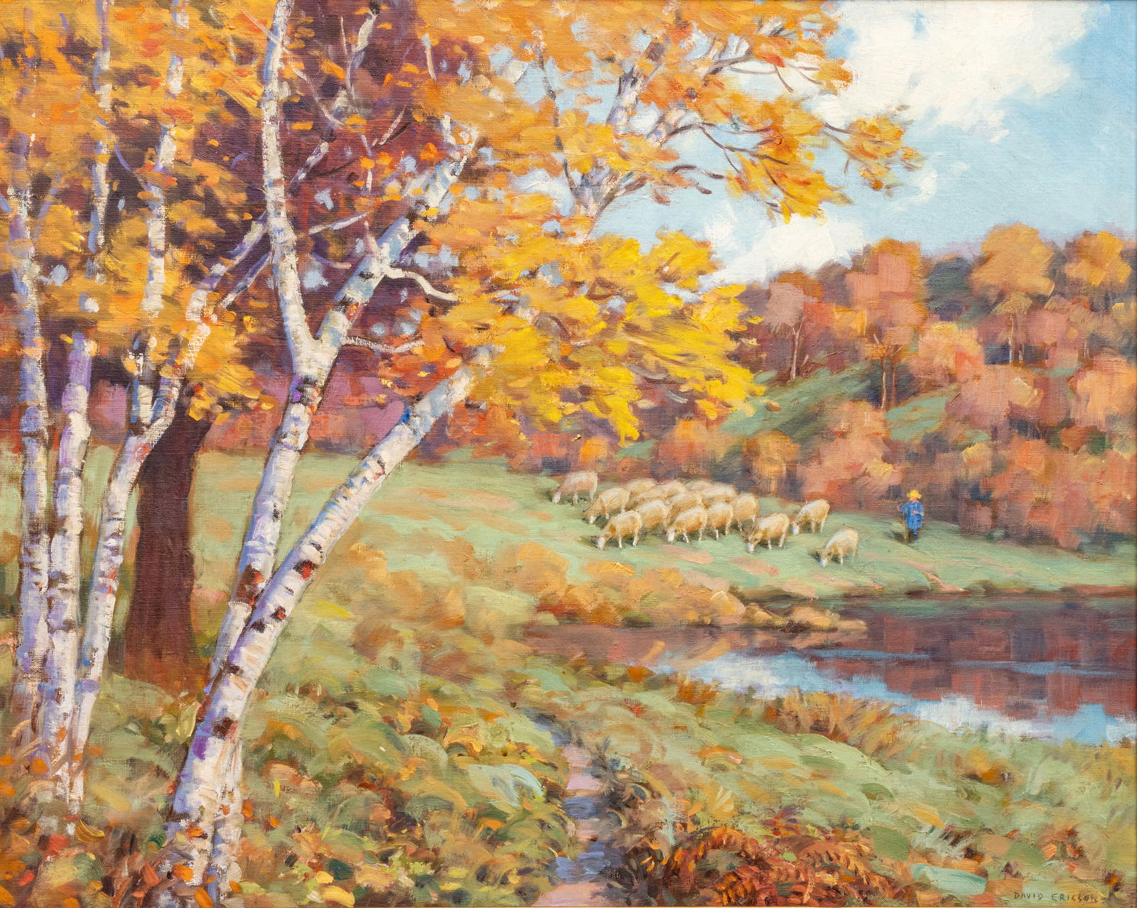 David Ericson (American, 1869-1946) Oil on Canvas, New England Landscape with Shepherd, H 28.75" W (1 of 6)