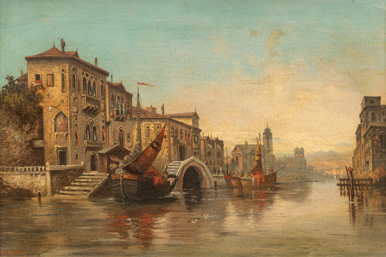 George Edwards Hering (British, 1805-1879) Oil on Canvas, Ca. 1840-1860, "View of the Grand Canal, (1 of 6)