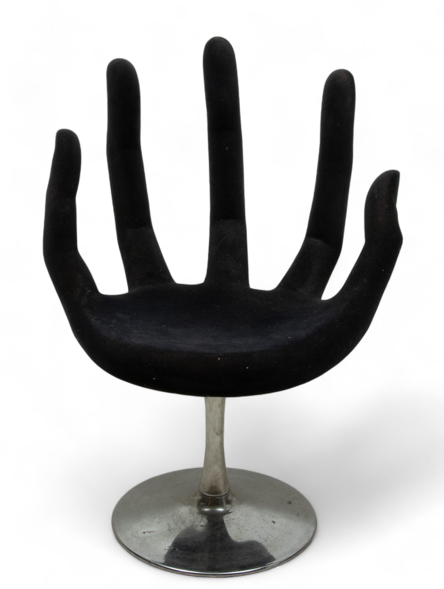 Mid-Century Modern Black Flocked Hand Formed Swivel Chair, H 36" W 26" Depth 24" (1 of 4)
