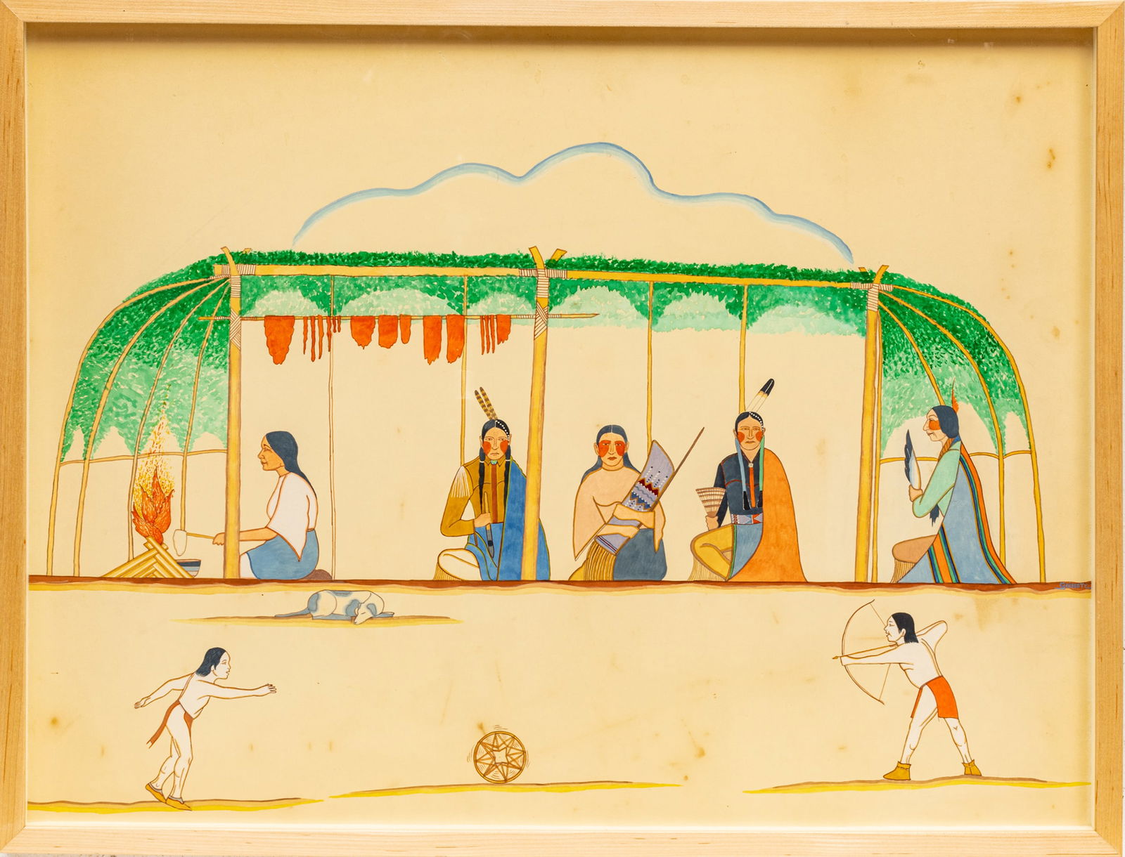 Ron Geionety (American/Kiowa, B. 1950) Gouache on Paper, "Dwelling Interior", H 19" W 29.5" (1 of 5)