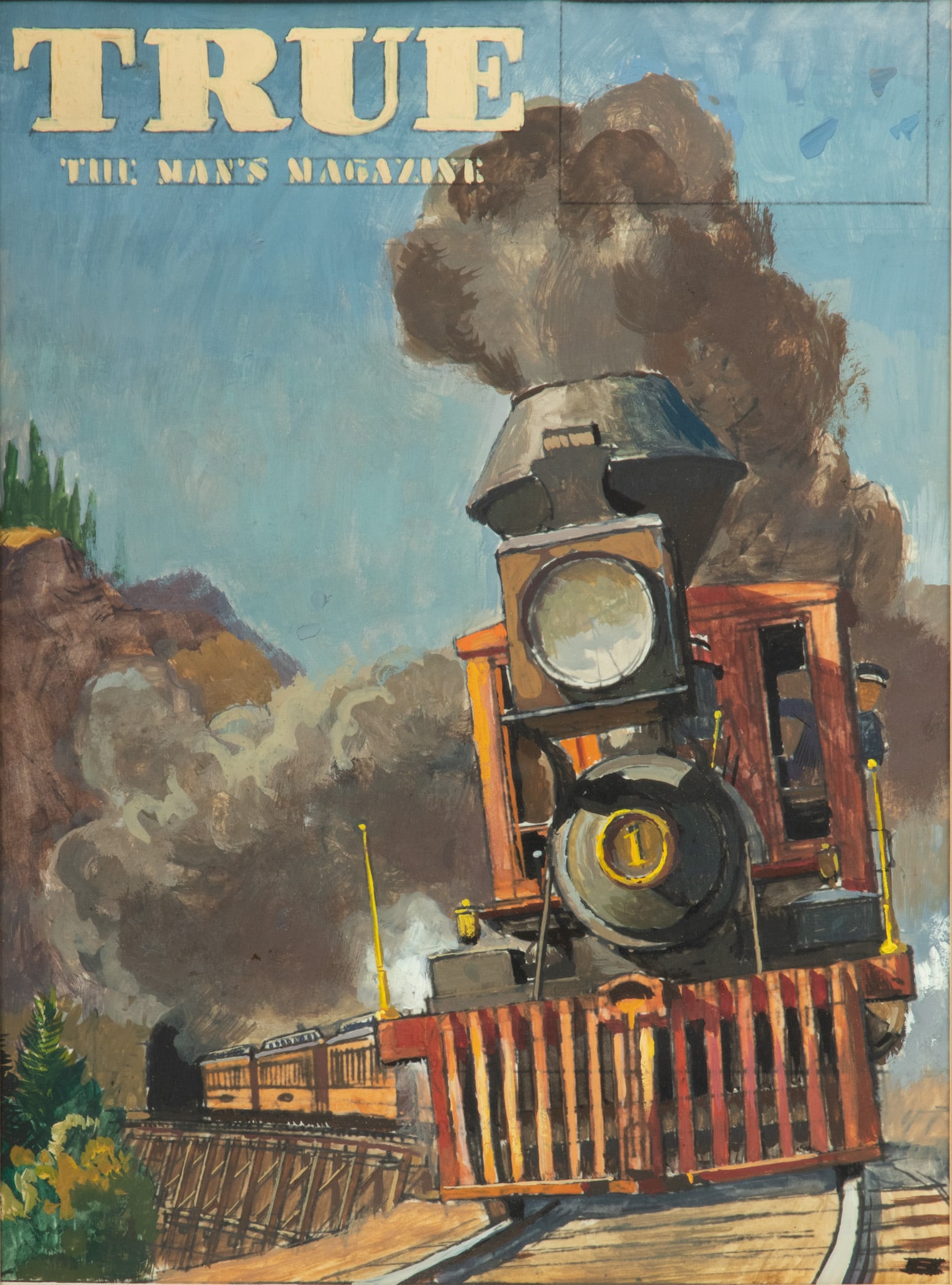 Peter Helck (American, 1893-1988) Mixed Media on Paper, Ca. 1955, "Cover Study for the August 1955 (1 of 3)