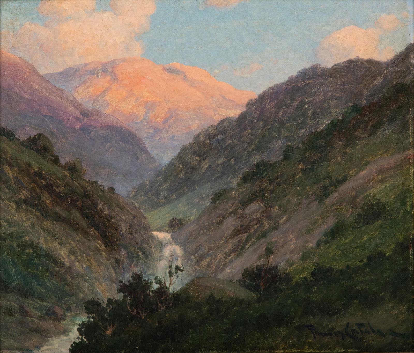 Benito Ramos Catalan (Chilean, 1888-61) Oil on Canvas, "Andes Mountainscape", H 11" W 12.75": Benito Ramos Catalan (Chilean, 1888-61) Oil on Canvas, "Andes Mountainscape", H 11" W 12.75" | Signed lower right. Handwritten title on verso possibly says "Quetena in Range" referencing a peak in the