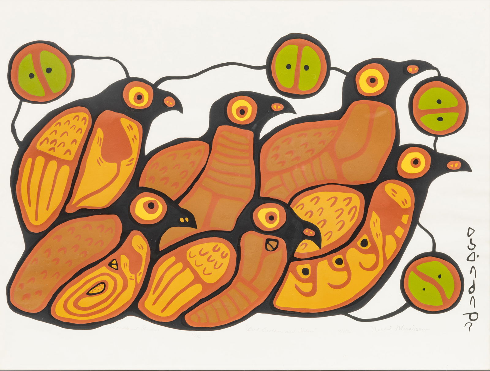 Norval Morrisseau (Canadian, 1932-2007) Serigraph on Paper, Ca. 1976, "Bird Brothers And Sisters", H: Norval Morrisseau (Canadian, 1932-2007) Serigraph on Paper, Ca. 1976, "Bird Brothers And Sisters", H 18.5" W 29.5" | Pencil signed in the lower right. Dated 9/8/76, titled, edition 17/92 and Woodland