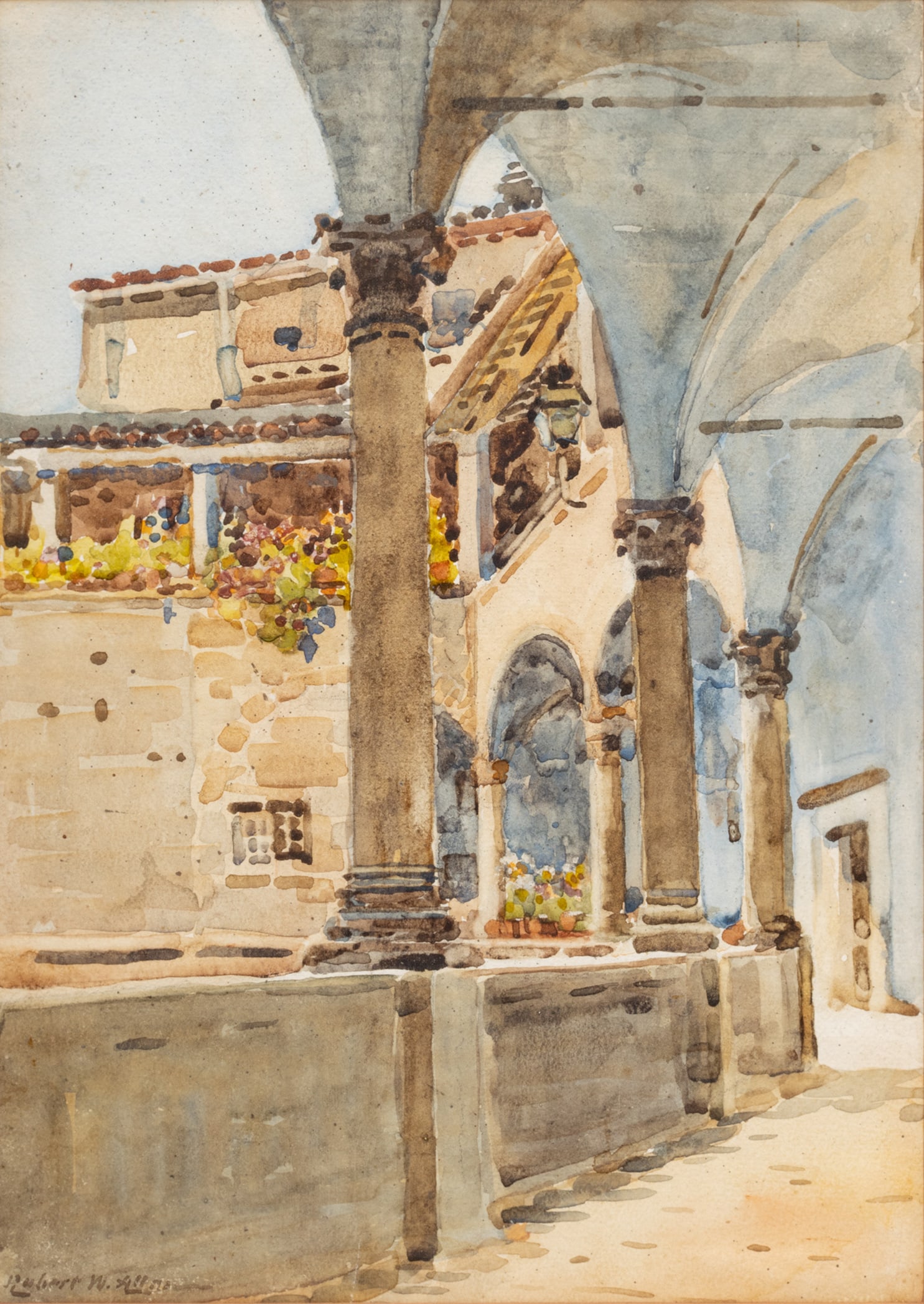 Robert Weir Allan, , 1851-42 Watercolor Ca. 1940, "Portico, Spain", H 14" W 10" (1 of 6)