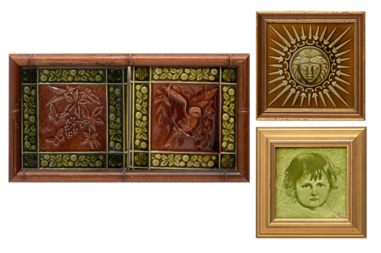 English Glazed Ceramic Tiles, Ca. 1900, H 6" W 6" 3 pcs (1 of 8)