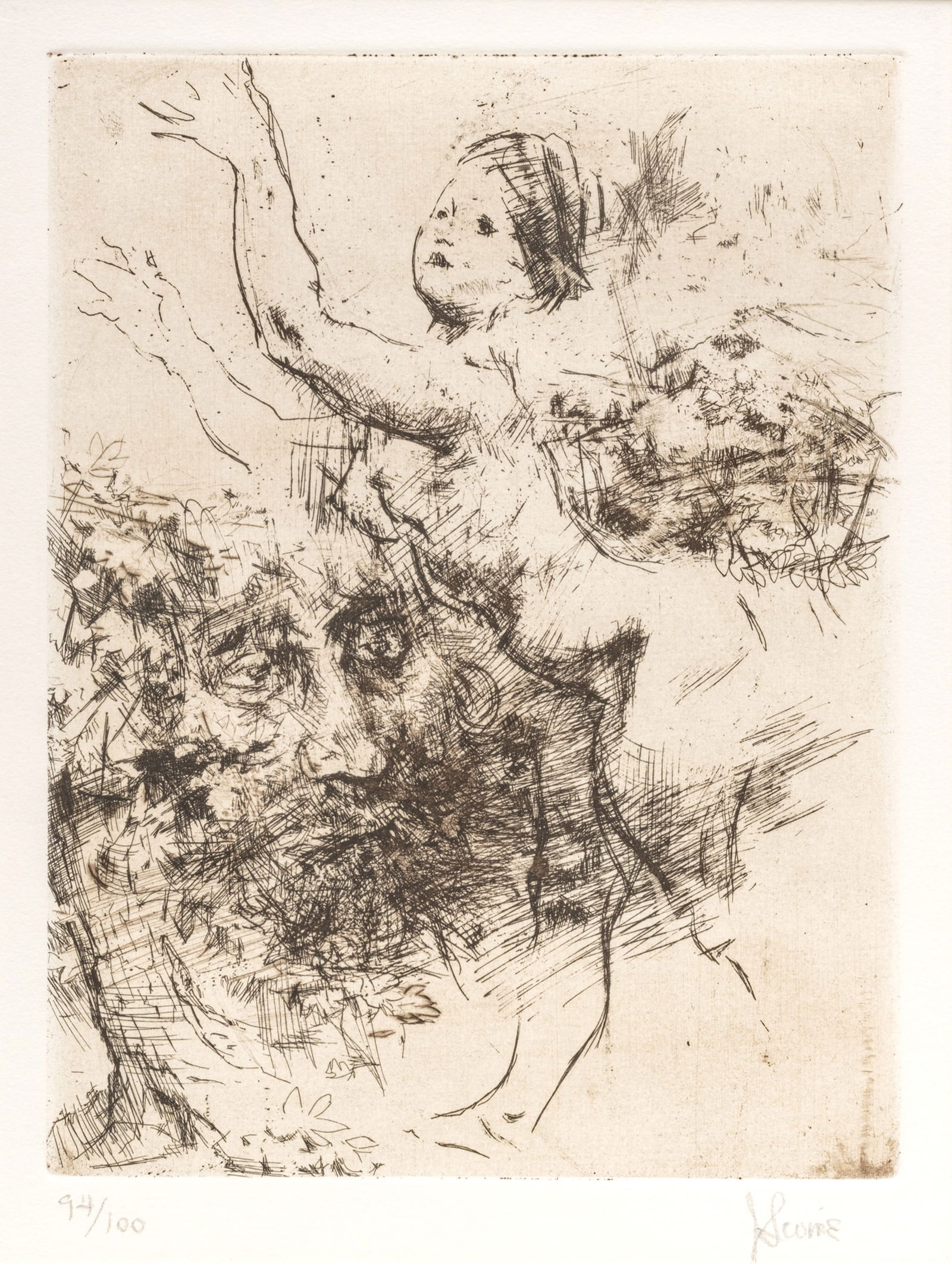 Jack Levine (American, 1915-2010) Etching Ca. 20th Century, "Man Dreaming", H 9.62" W 7.25": Jack Levine (American, 1915-2010) Etching Ca. 20th Century, "Man Dreaming", H 9.62" W 7.25" | Numbered and signed in pencil on lower margin. Frame Measurements H 24" X W 19" Provenance: From the Estat