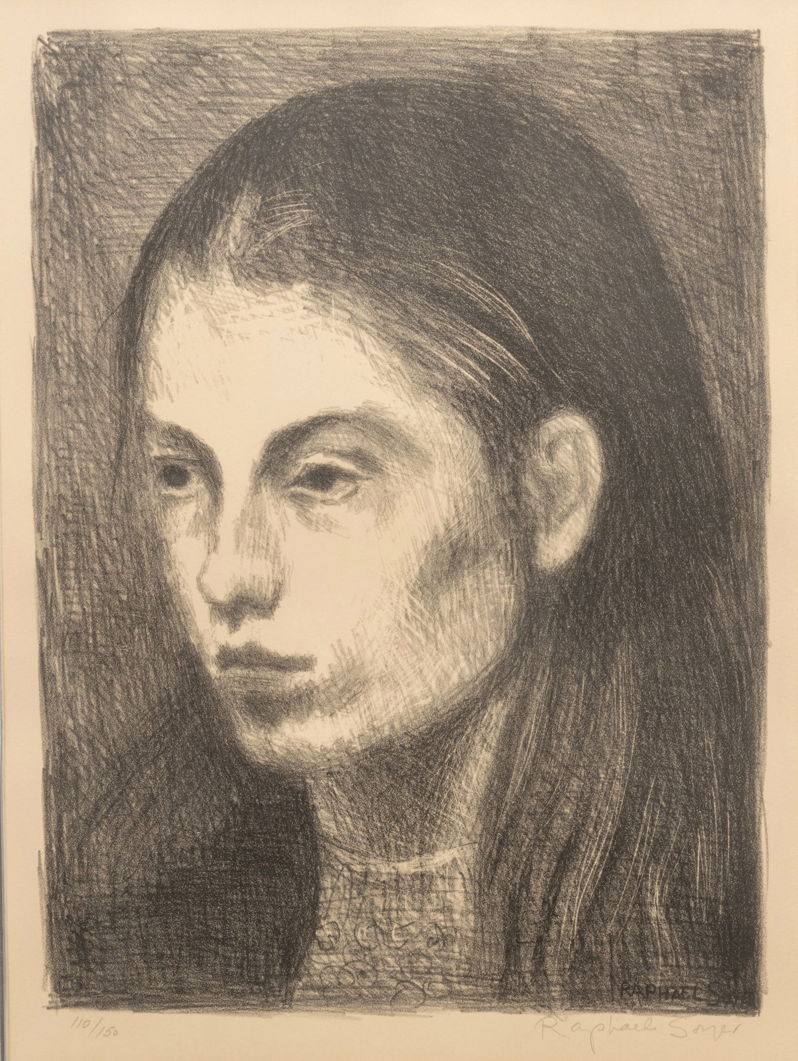 Raphael Soyer (American, 1899-1987) Lithograph on Wove Paper, "Portrait of Joan", H 14.75" W 10.5" (1 of 7)