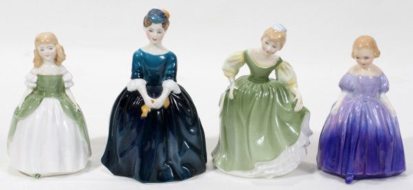 ROYAL DOULTON FIGURES, FOUR, H 4" - 6": ROYAL DOULTON FIGURES, FOUR, H 4" - 6":Including "Penny" HN 2338, "Cherie" HN 2341, "Fair Maiden" HN 2211, and "Marie" HN 1370. Height ranges from 4 1/2" to 5 3/4".