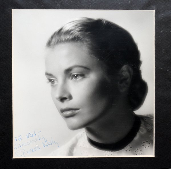GRACE KELLY AUTOGRAPHED BLACK AND WHITE PHOTO,: GRACE KELLY AUTOGRAPHED BLACK AND WHITE PUBLICITY PHOTO, C1951, H 8", W 7":inscribed: "To Val - Sincerely Grace Kelly", black and white publicity photo from the stock theatre production of Ring Around