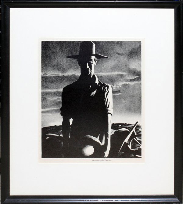 STEVAN DOHANOS (1907-1994), LITHOGRAPH, 1935,: STEVAN DOHANOS (1907-1994), LITHOGRAPH, 1935, 12 1/4" X 9 1/2", 'CONNECTICUT YANKEE FARMER':Pencil signed, under glass, and matted in a black wood frame. Stevan Dohanos, American, 1907-1994.