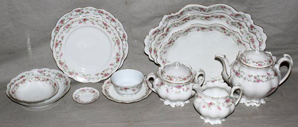 AUSTRIAN CHINA DINNER SERVICE, C. 1930, 101 PCS: AUSTRIAN CHINA DINNER SERVICE, C. 1930, 101 PIECES (SERVICE FOR TWELVE):having the M-Z Austria (Moritz Zdekauer) green china mark; includes 12 dinner plates, 9 1/2" Dia; 12 salad plates 8 1/2" Dia; 9