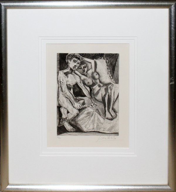 JAVIER VILATO (1921-2000), ETCHING, #4/20,: JAVIER VILATO (1921-2000), ETCHING, #4/20, 8 1/2" X 6", COUPLE:Pencil signed lower right, numbered lower left, triple matted, under glass, and in a contemporary frame. Javier Ruiz Vilato, Spanish, 192
