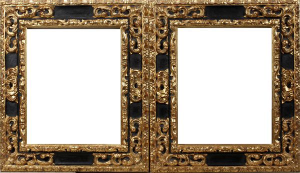 GOLD LEAF & PAINTED WOOD PICTURE FRAMES, PAIR,: GOLD LEAF & PAINTED WOOD PICTURE FRAMES, PAIR, 29" X 25" OVERALL:Decorative.