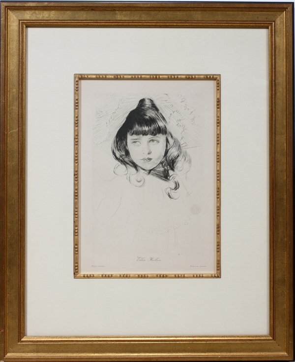 AFTER ELLEN HELLEU ETCHING, PRINTED BY LEMERCIE: AFTER ELLEN HELLEU, ETCHING, PRINTED BY LEMERCIER, 12" X 8" (IMAGE):With printers embossed seal at the lower right; in a custom frame measuring 22" x 18" overall.