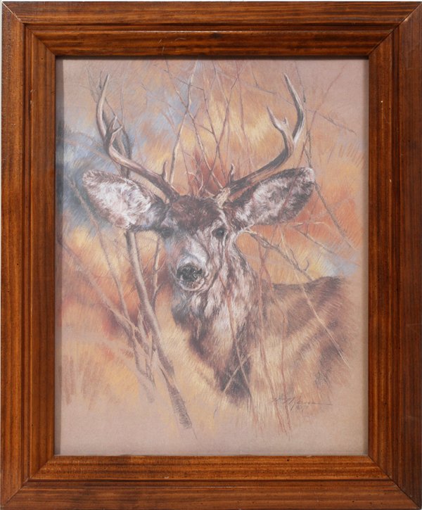 K. MAROON, PENCIL & WATERCOLOR, DEER IN WOODS,: K. MAROON, PENCIL & WATERCOLOR, DEER IN WOODS, 1978, 19" X 15":Pencil signed lower right; framed.