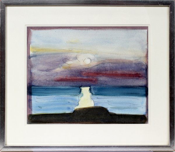 ROBERT WILBERT, WATERCOLOR ON PAPER, 1974, 10": ROBERT WILBERT, WATERCOLOR ON PAPER, 1974, 10" X 12" SIGHT, 'SUNSET':10" x 12 1/4" sight; signed and dated lower center; framed. David Klein Gallery, Birmingham, MI and Allen Rubiner Frames, Royal Oak