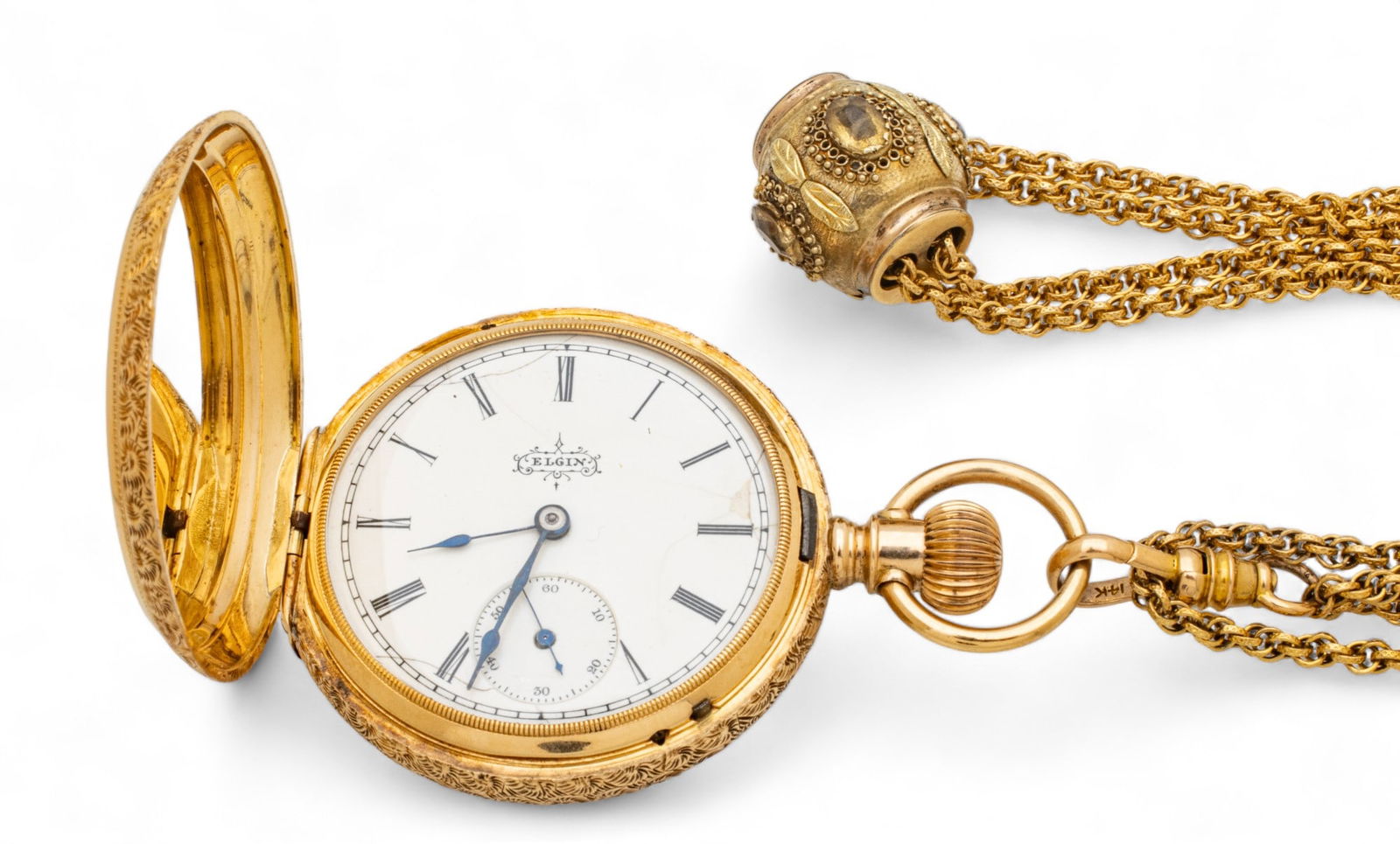 Elgin National Watch Company (American) 14K Gold Pocket Watch (#2529196), Dia. 1.5" & 14K Gold Chain (1 of 7)