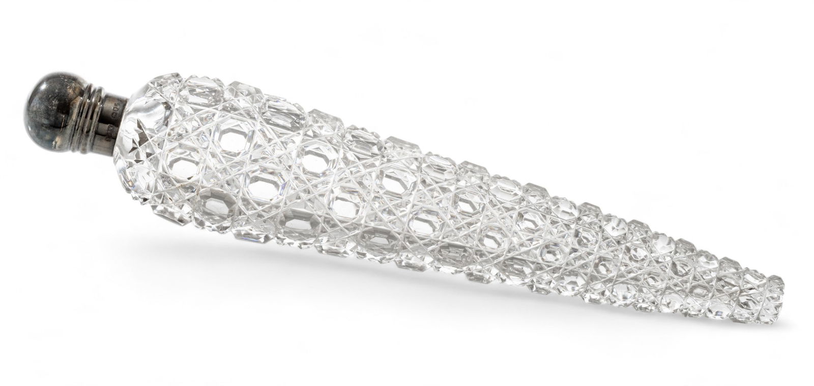 Sampson Mordan, (London) Cut Glass Cone Shape Scent Bottle, Sterling Cap Ca. 1880, L 8.2" 1 pc (1 of 4)