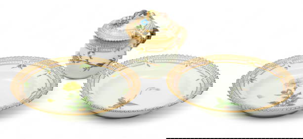 Royal Copenhagen (Danish) Flora Danica Porcelain Fruit Bowls & Mustard/Custard Cup, H 3.25" W 2.5" L (1 of 4)