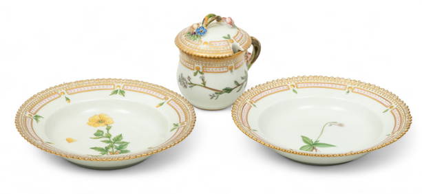 Royal Copenhagen (Danish) Flora Danica Porcelain Fruit Bowls & Mustard/Custard Cup, H 3.25" W 2.5" L (1 of 4)