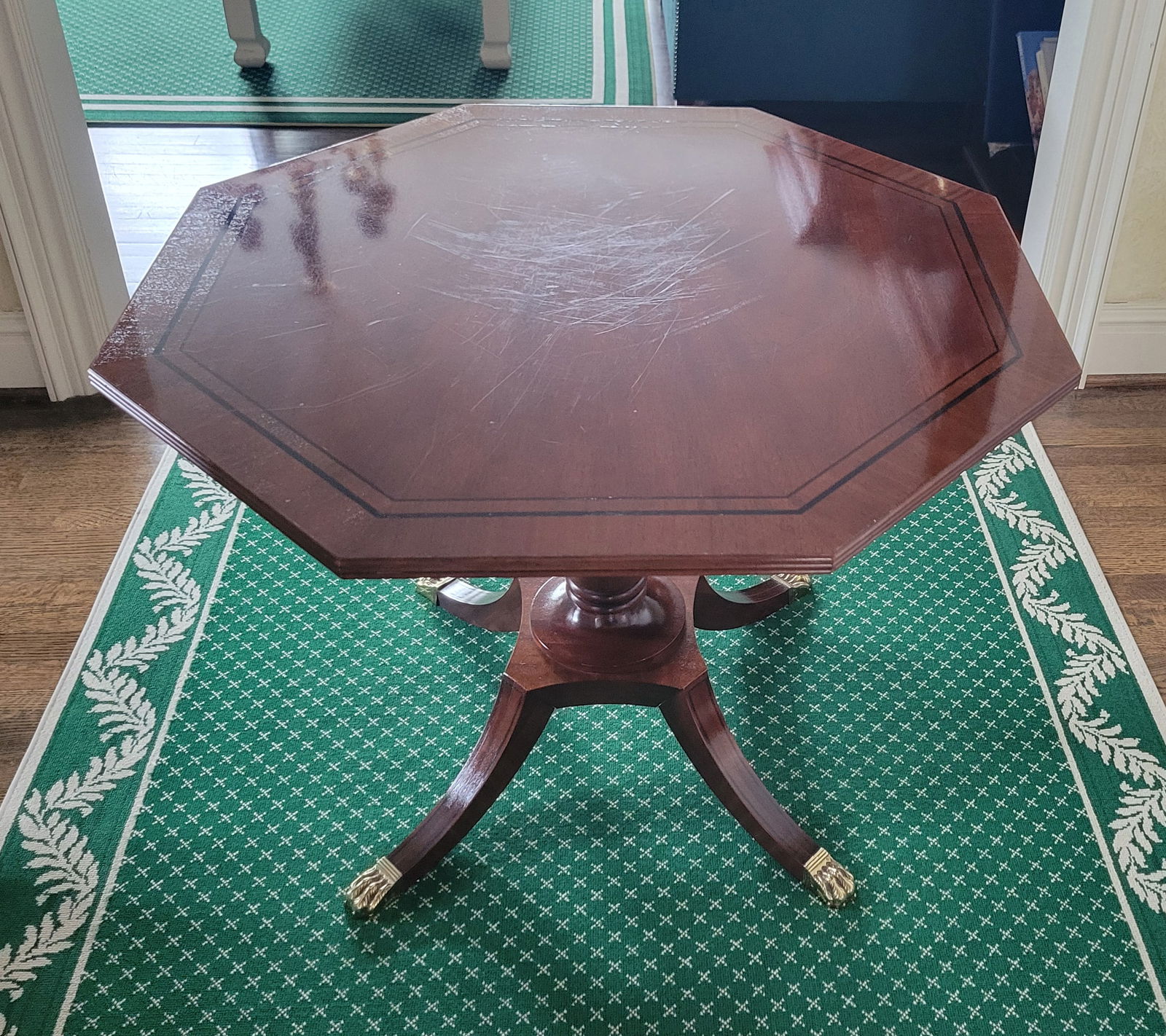 American (grand Rapids, MI) Federal Style Mahogany Octagonal Top Center Table Ca. 1990, H 27" Dia. (1 of 2)