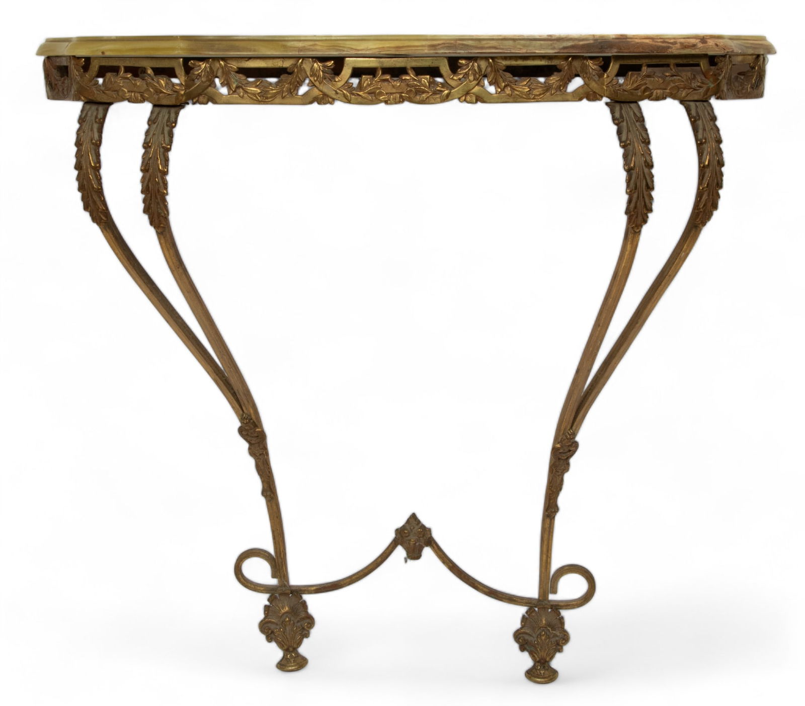 French or German Bach Style Bronze, Iron, And Onyx Console Table 1910-1930, H 34" W 34" Depth 10" (1 of 11)