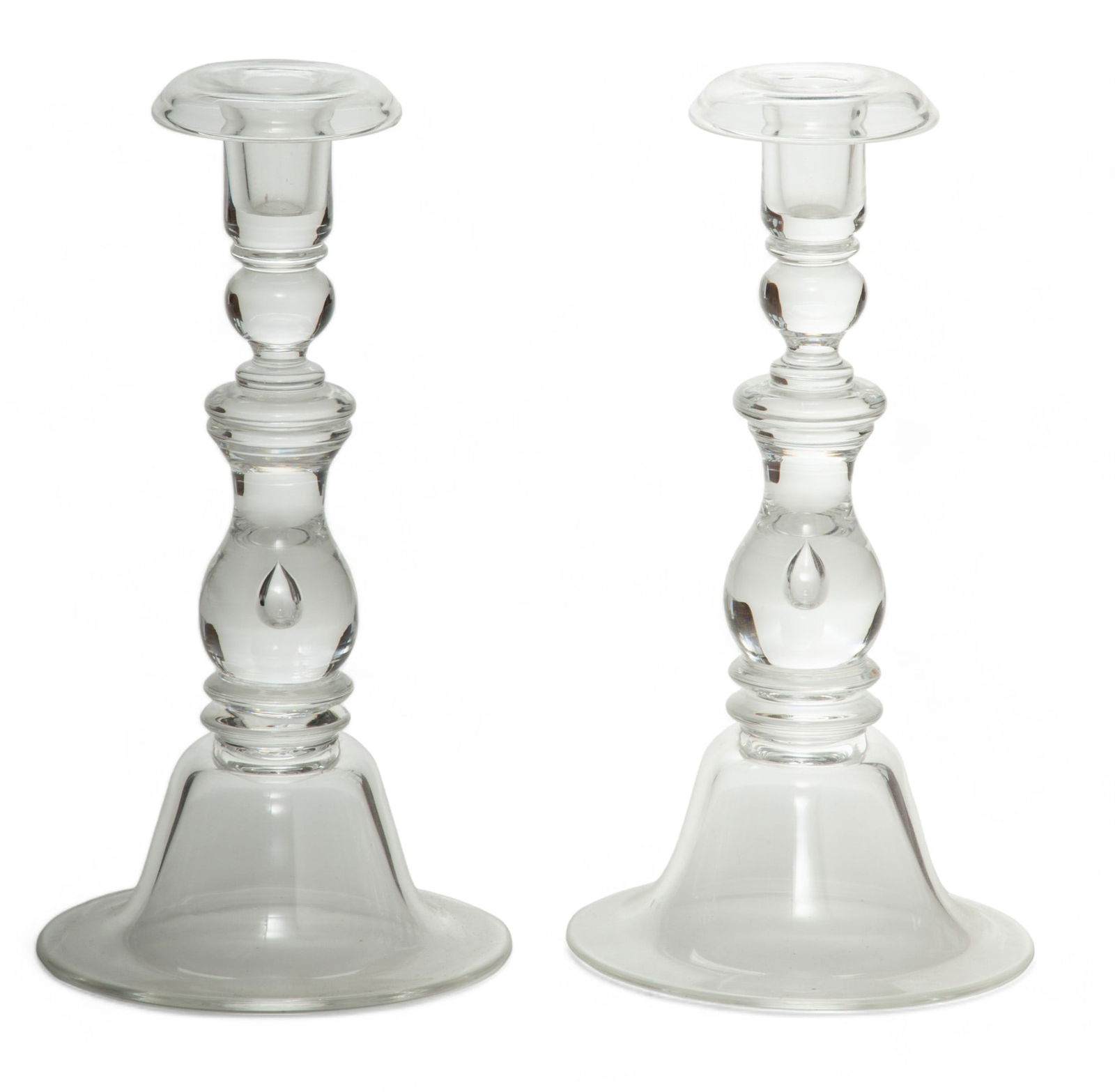 Steuben (American) Glass Teardrop Candlesticks, H 9" Dia. 4.75" 1 Pair (1 of 2)