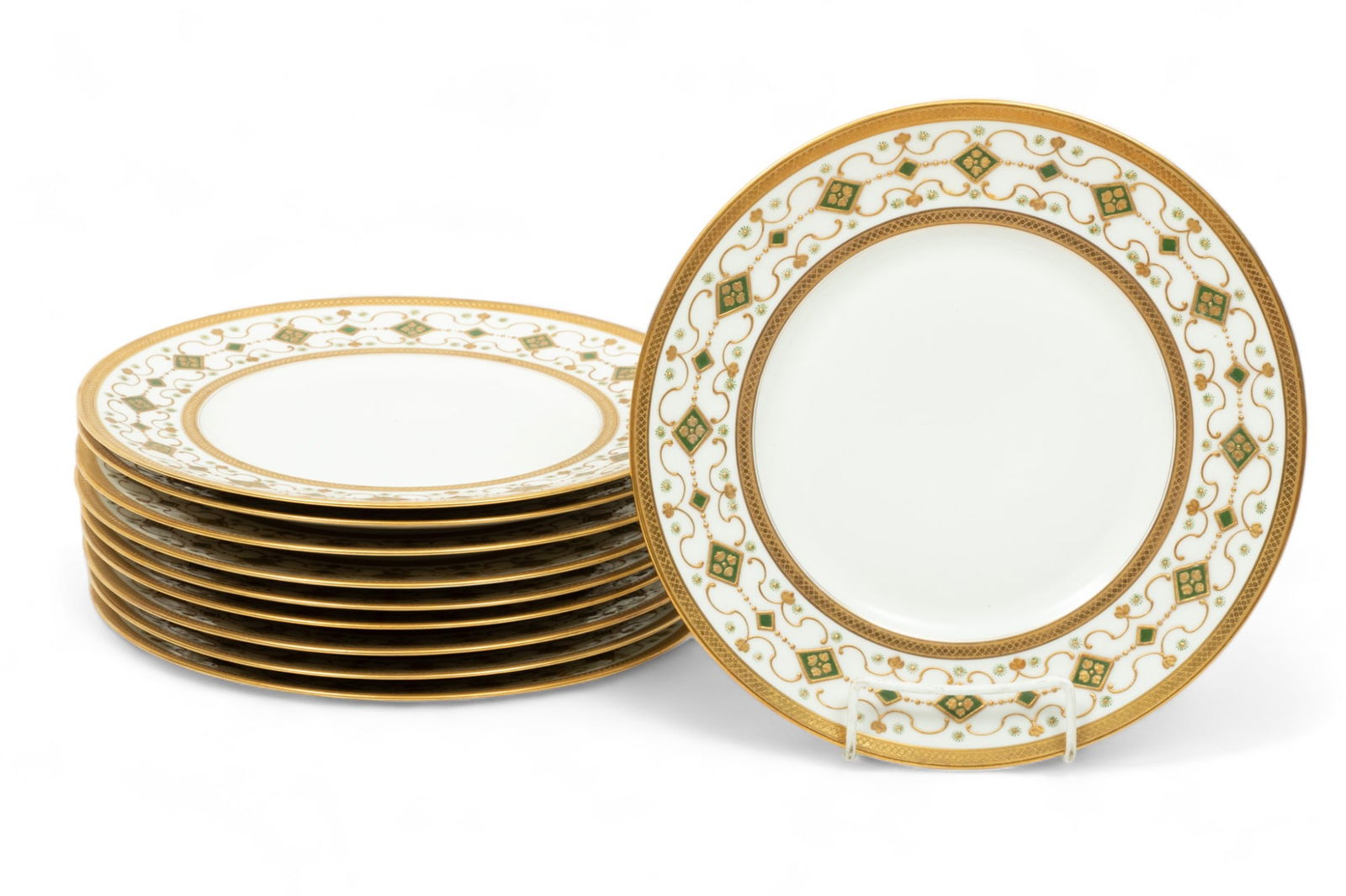 Coronet (French) Limoges Porcelain Dinner Plates, Raised Gilding & Enamel Decorated, Ca. 1900, Dia. (1 of 3)