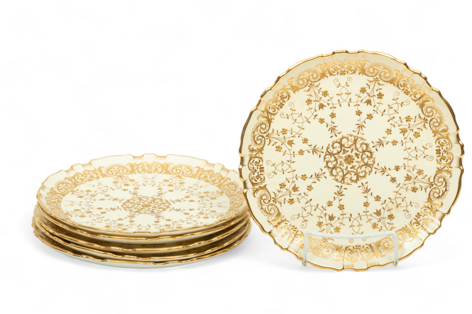 Mintons (England) Raised Gilded Porcelain Plates, Retailed by Tiffany & Co., Ca. 1900, Dia. 8.75" 6 (1 of 3)