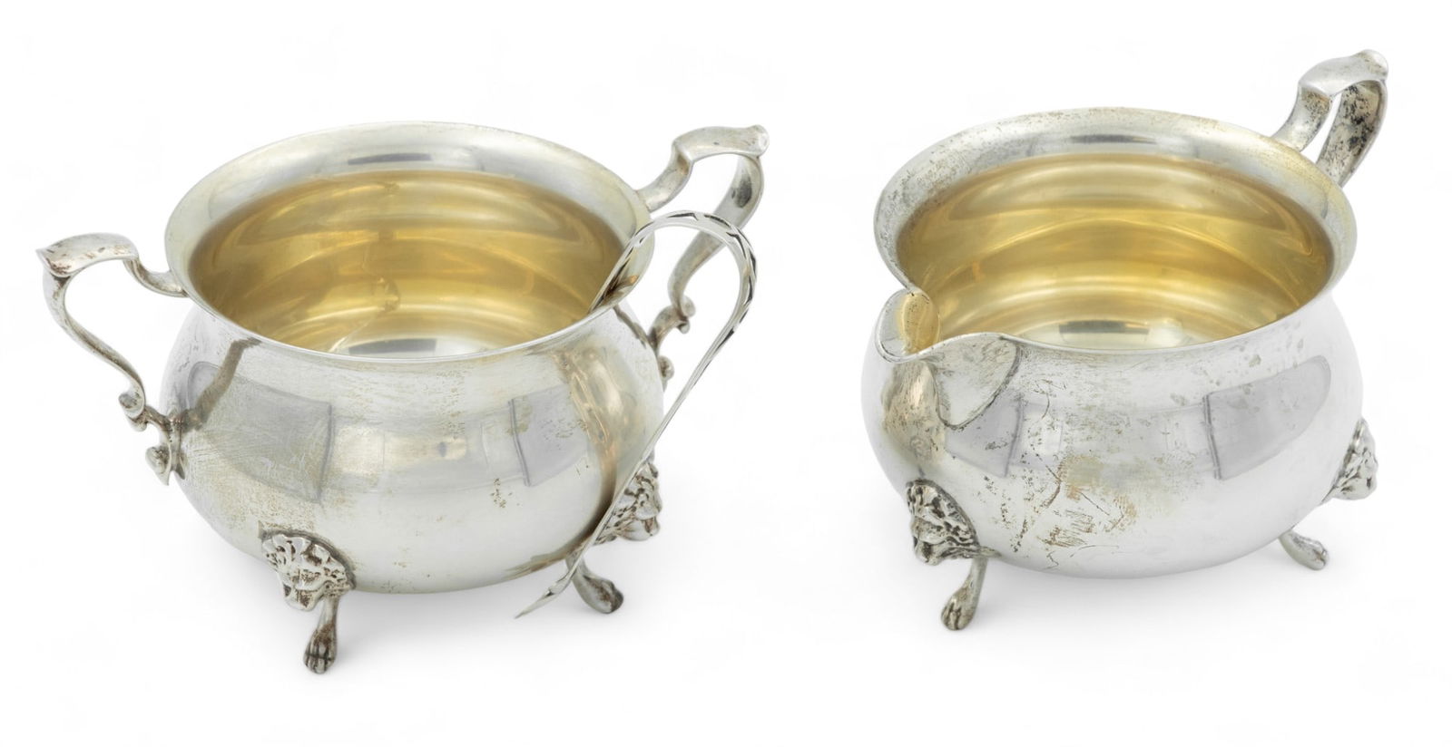 Poole Silver (American) 'Georgian' Sterling Silver Creamer & Sugar Pot, H 3" W 3.25" L 5" 9.6t oz 2 (1 of 4)