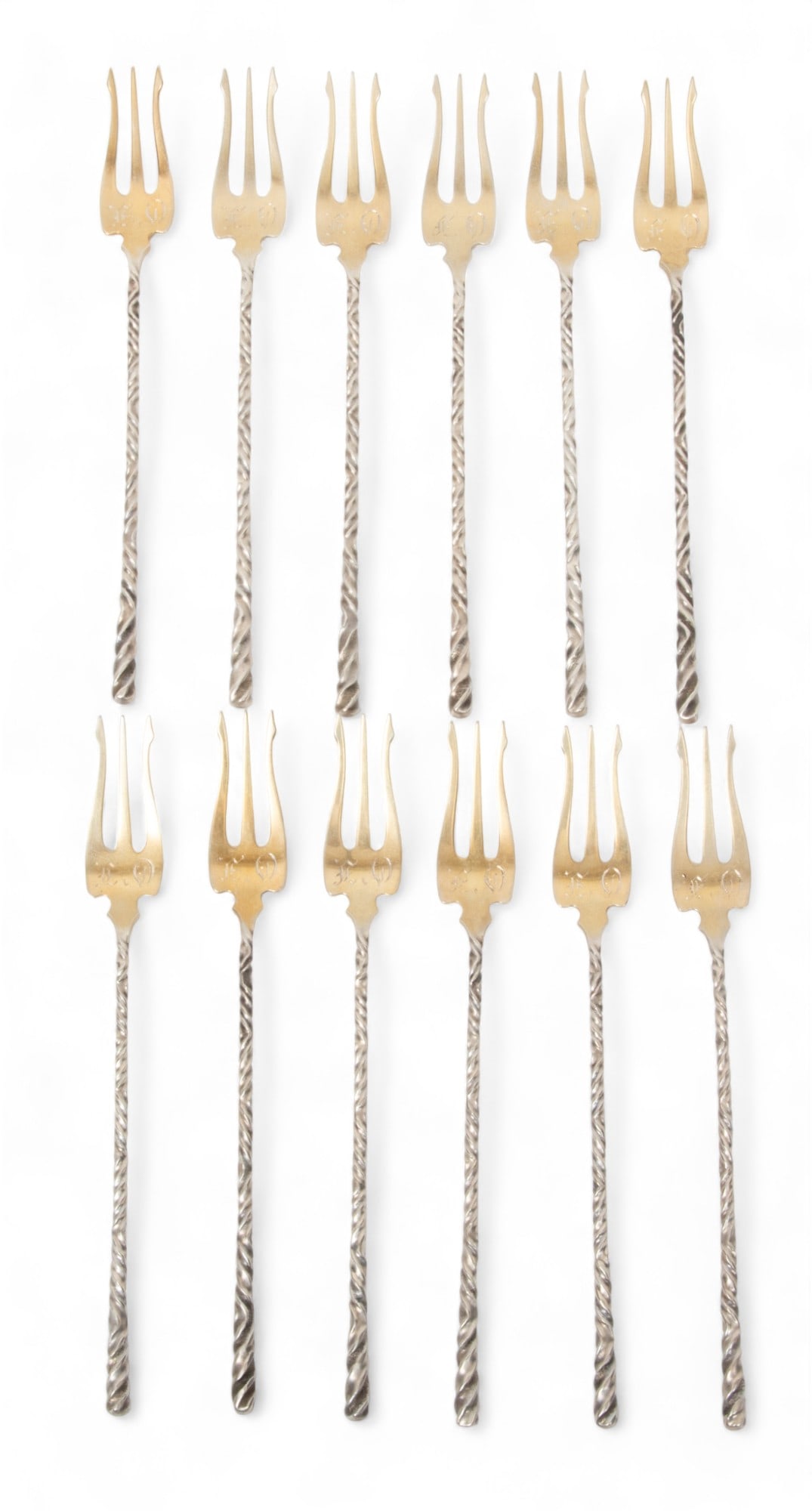Whiting Co. Sterling Silver Seafood Forks, Spiral Handles Ca. 1920, L 5.5" 4.4t oz 12 pcs (1 of 4)
