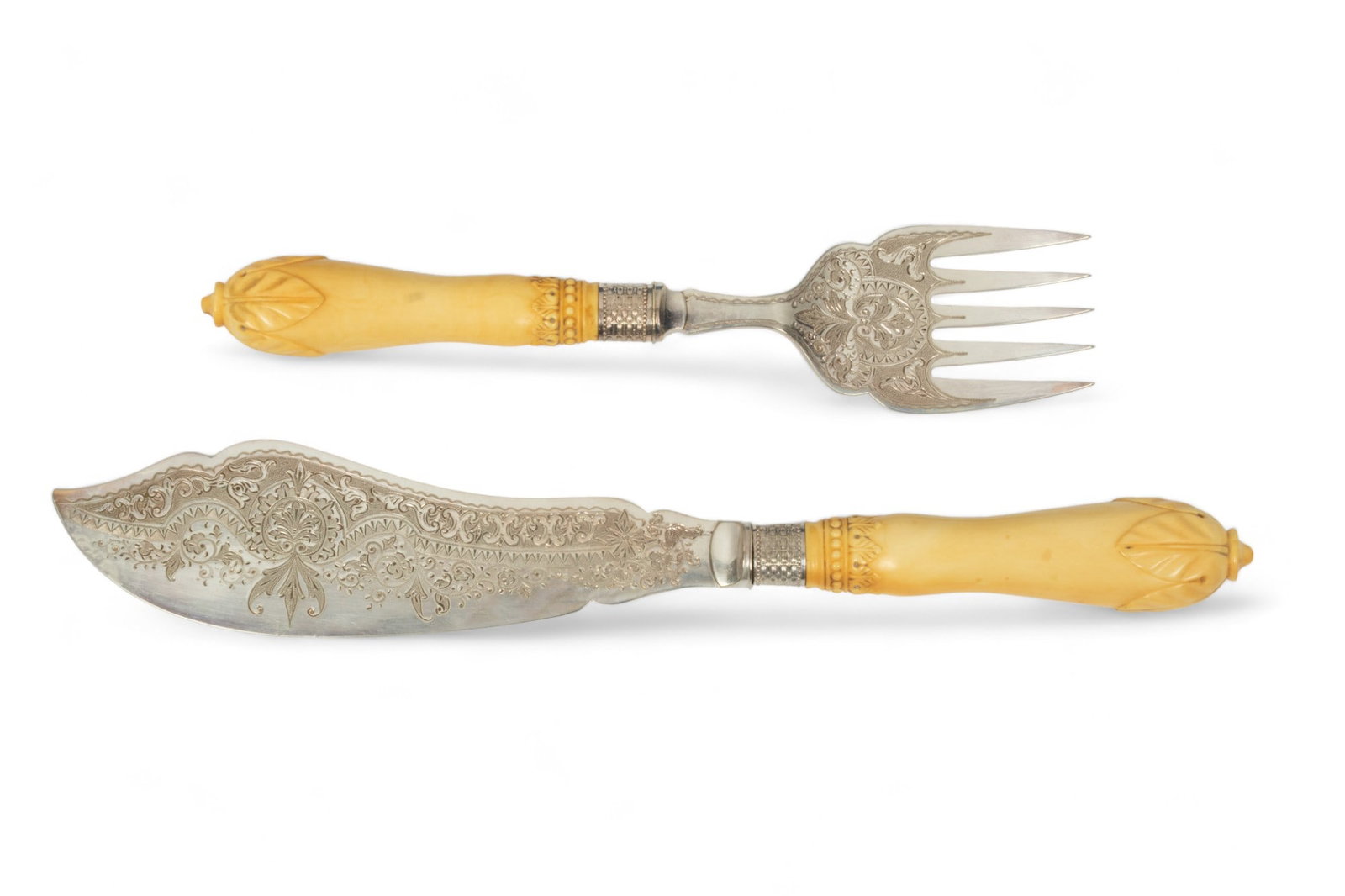 Spurrier & Co (Birmingham And London) Electro Plated Fish Slice & Fork, Bakelite Handles, Ca. 1890, (1 of 5)