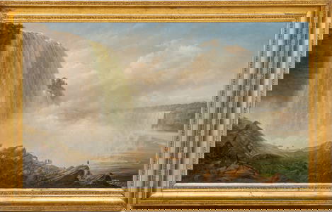 Ferdinand Richardt (American, 1819-1895) Oil on Canvas Ca. 1865, "View of Niagara Falls", H 36.5" W