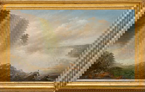 Ferdinand Richardt (American, 1819-1895) Oil on Canvas Ca. 1865, "View of Niagara Falls", H 36.5" W: Ferdinand Richardt (American, 1819-1895) Oil on Canvas Ca. 1865, "View of Niagara Falls", H 36.5" W 62.25" | Signed and dated: "Ferd. Richardt 1865" lower right. a view of Niagara Falls as seen from