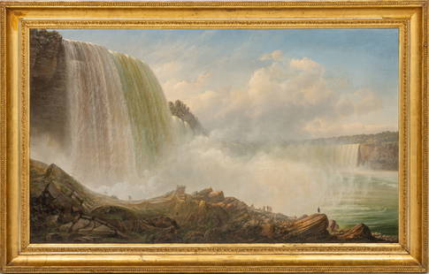 Ferdinand Richardt (American, 1819-1895) Oil on Canvas Ca. 1865, "View of Niagara Falls", H 36.5" W: Ferdinand Richardt (American, 1819-1895) Oil on Canvas Ca. 1865, "View of Niagara Falls", H 36.5" W 62.25" | Signed and dated: "Ferd. Richardt 1865" lower right. a view of Niagara Falls as seen from