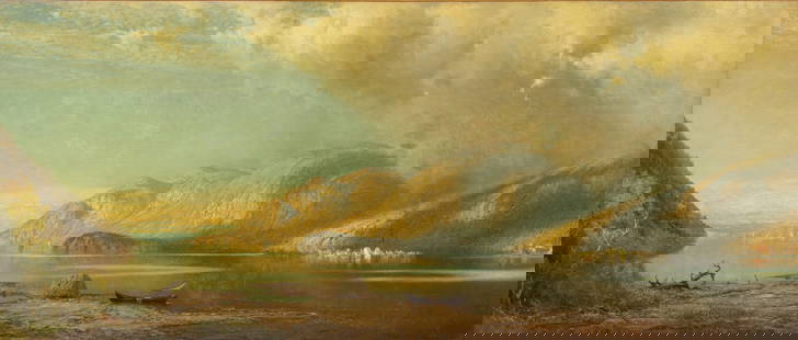 James Fairman (American, 1826-1904) Oil on Canvas, 1885, "View of the Upper Hudson River at Storm: James Fairman (American, 1826-1904) Oil on Canvas, 1885, "View of the Upper Hudson River at Storm King", H 31" W 72" | Signed and dated in the lower right. a view of the Hudson River at Storm King