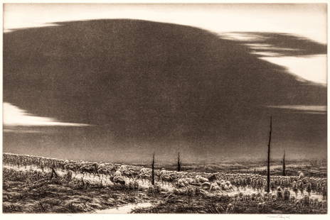 Kerr Eby (American, 1889-1946) Etching And Aquatint 1934, "September 13, 1918, St. Mihiel (The Great: Kerr Eby (American, 1889-1946) Etching And Aquatint 1934, "September 13, 1918, St. Mihiel (The Great Black Cloud)", H 10.4" W 16" | Etching, aquatint and sandpaper ground, signed and inscribed, from